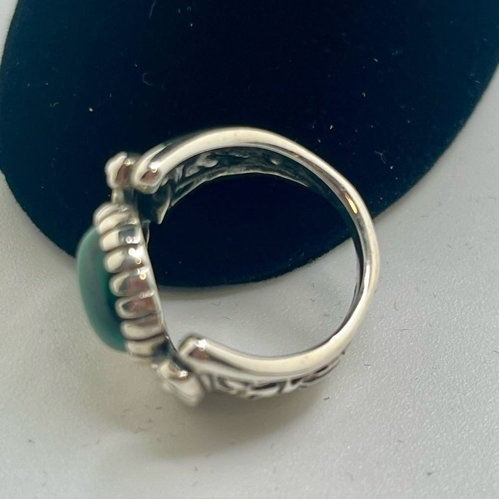 Vintage Sterling Silver Green onyx Statement Ring SZ 5 Southwestern - Picture 6 of 13